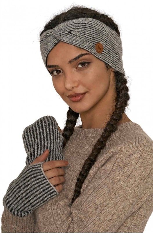 Alpakka pannebånd, MARINO, grå/sort