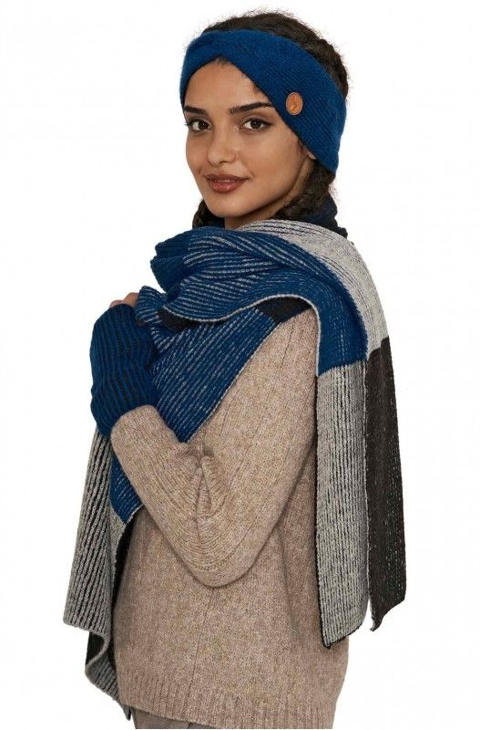 Alpakka pannebånd, MARINO, blå/sort